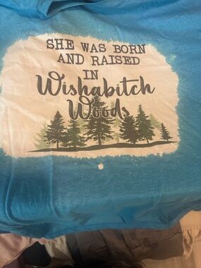 Graphic Tee "She Was Born and Raised in Wishabitch Woods" - Blue
